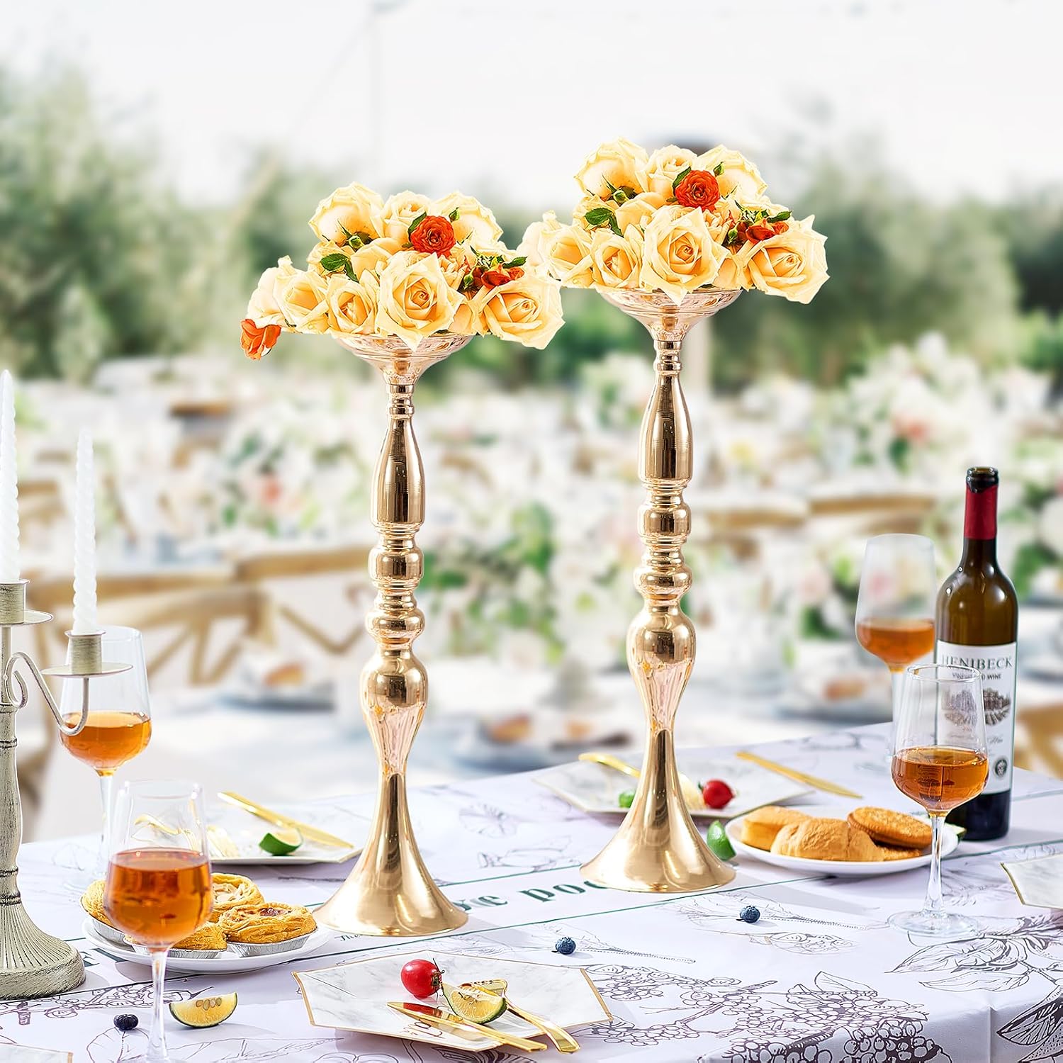 VEVOR 24PCS 50cm/19.7' Tall Wedding Flower Vase, Metal Wedding Centerpiece, Gold Floral Arrangement Stand Display Rack for Tables Wedding Dinner Party, Anniversary Ceremony Birthday Event Decor