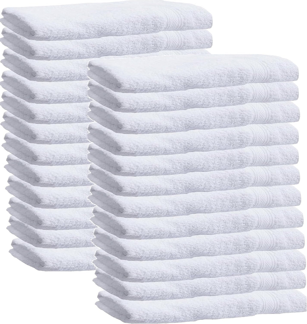 Towels N More 24 Pack White Bath Towels 24x48 Inch Poolside Towels, Cotton Towel Set for Bathroom, Hotel, Gym, Pool, Spa, Soft Extra Absorbent Quick Dry