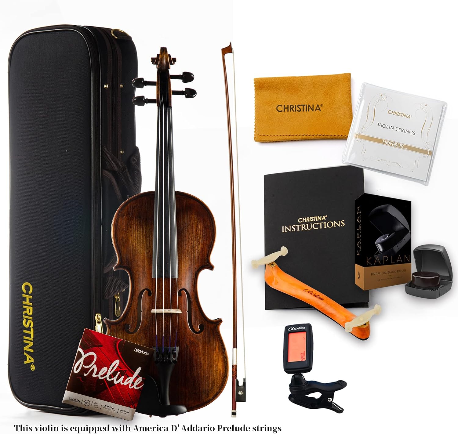 CHRISTINA Muse Full Size Violin Spruce Wood Fiddle Kit with Case,Bow, Additional String 1/8 Violin for Beginners Kid Adults