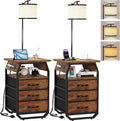 runjuly Floor Lamp with Table Set of 2, End Tables with Lamps Attached 3-Color Temperature Bulb, Side Table with Lamp with 3 Drawers & Charging, Lamps Tables Combo for Bedroom, Dorm - Rustic Brown