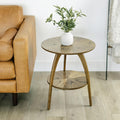 Martin Svensson Home Retro Mid-Century Modern Round Wood End Table, Solid Grain Side Table with Lower Shelf, Small Accent Table for Living Room or Nightstand. Nutmeg Brown.