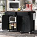 53.5'' Farmhouse Mobile Kitchen Island with Power Outlet, Drop Leaf, Spice Rack and Drawer - Rolling Kitchen Cart with Ample Storage, Rustic Storage Islands Table for Home and Dining Room