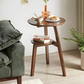 Side Table, 2-Tier Round End Tables Living Room, Mid Century Modern Side Table, Round Nightstand, Oak Accent Table, Small Round Coffee Table, 16.54' Dia.x 23.62' H(Walnut)