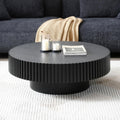 39.4' Black Round Coffee Table Wood, Modern Drum Fluted Coffee Table for Living Room, Contemporary Low Circle Center Table Side Table for Apartment, Farmhouse, Office, mesa de Cafe