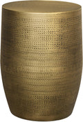 SIMPLIHOME Johnsen Metal Table - 15 inch Wide Solid Iron Round Accent Table in Antique Brass, Boho Side or End Table for Living Room, Bedroom, or Office with Etched Morse Pattern, Assembled