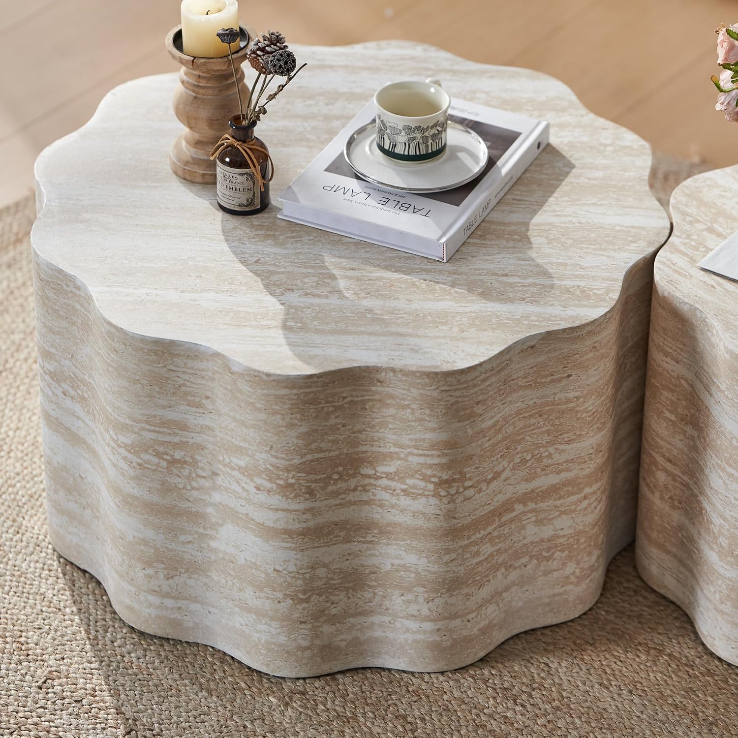 WILLIAMSPACE Nesting Coffee Table with Faux Mars Pattern for Living Room, Modern Accent Center Table Set of 2, Side Tea Table for Apartment, No Need Assembly (Mars Pattern)