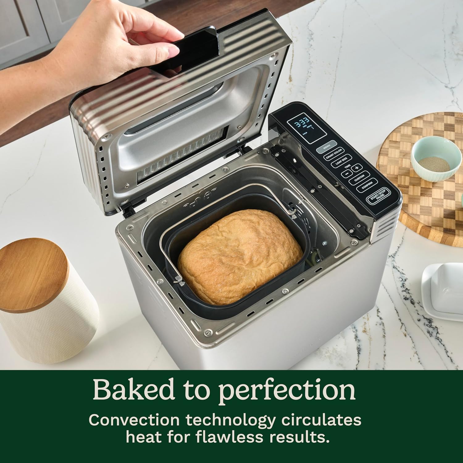 Cuisinart Bread Maker Machine, Stainless Steel Convection Bread Machine with 16 Menu Options, 3 Loaf Sizes Up to 2 Lb., 3 Crust Colors, Includes Measuring Cup, Spoon & Kneading Hook, CBK-210