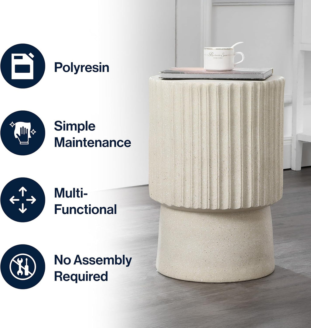 JONATHAN Y TBL1102B Louisa 19' Modern Art Deco Tambour Indoor/Outdoor Accent Table Art Deco, Minimalist, Contemporary, Bohemian, Mid-Century, Patio, Garden, Bathroom,Living Room, Cream Terrazzo Finish