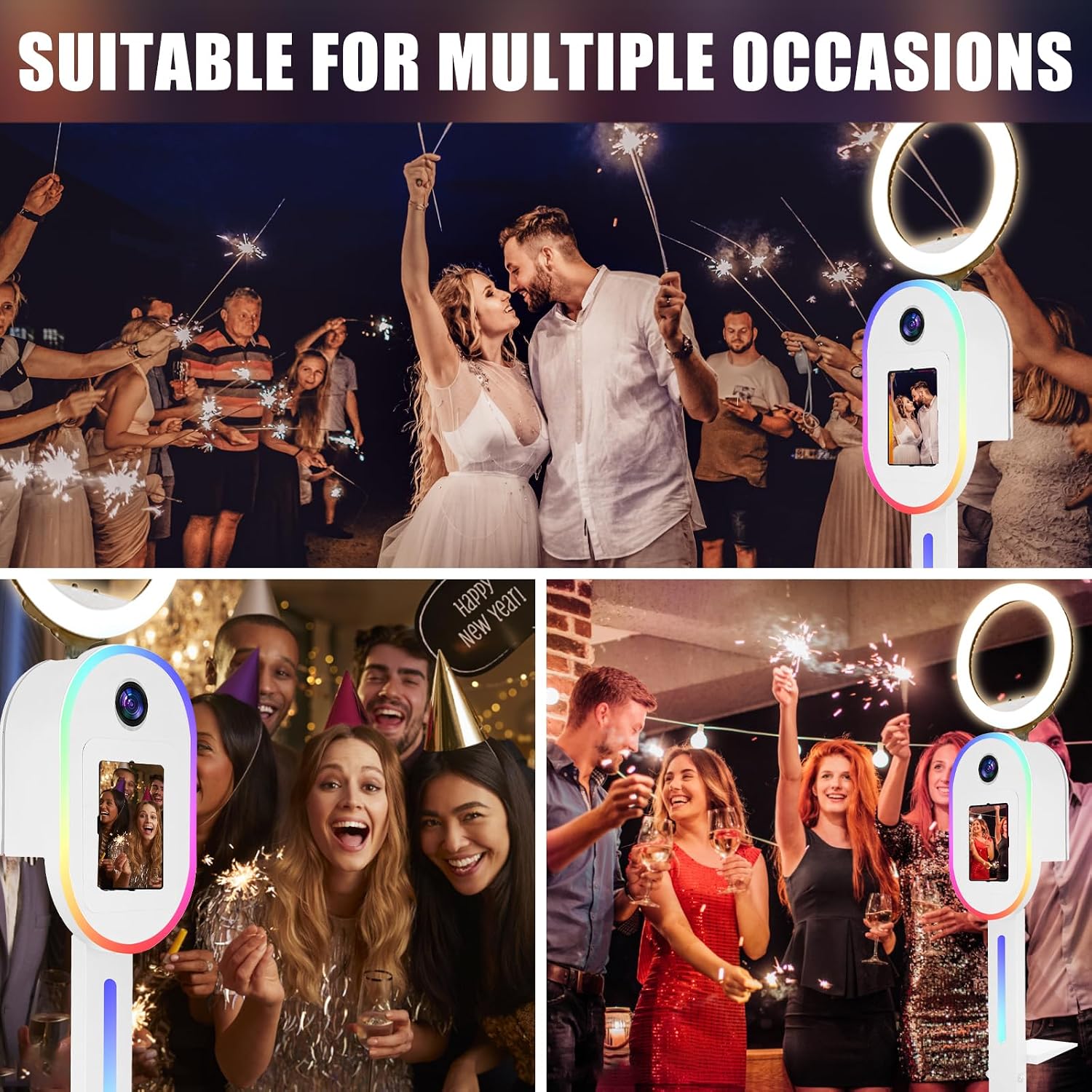 RDYMONKEY Photo Booth for All iPad and for Camera Dualuse Selfie Station Shell Stand APP Control RGB Ring Light Music Sync Light Box Photobooth Machine with Flight Case for Rental