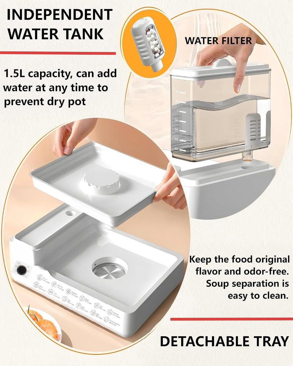 24L Electric Food Steamer, 3-Tier Stainless Steel Steam Cooker with 12 Preset Modes, Detachable Water Tank, 24H Delay Start, Auto Shut-Off & Keep Warm for Vegetables, Fish and Eggs