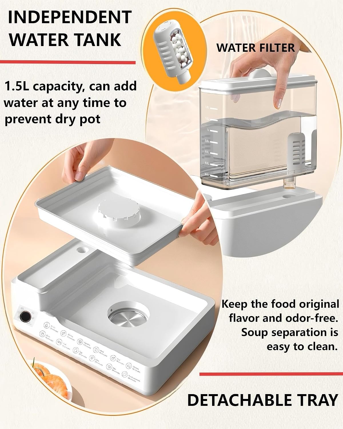 24L Electric Food Steamer, 3-Tier Stainless Steel Steam Cooker with 12 Preset Modes, Detachable Water Tank, 24H Delay Start, Auto Shut-Off & Keep Warm for Vegetables, Fish and Eggs