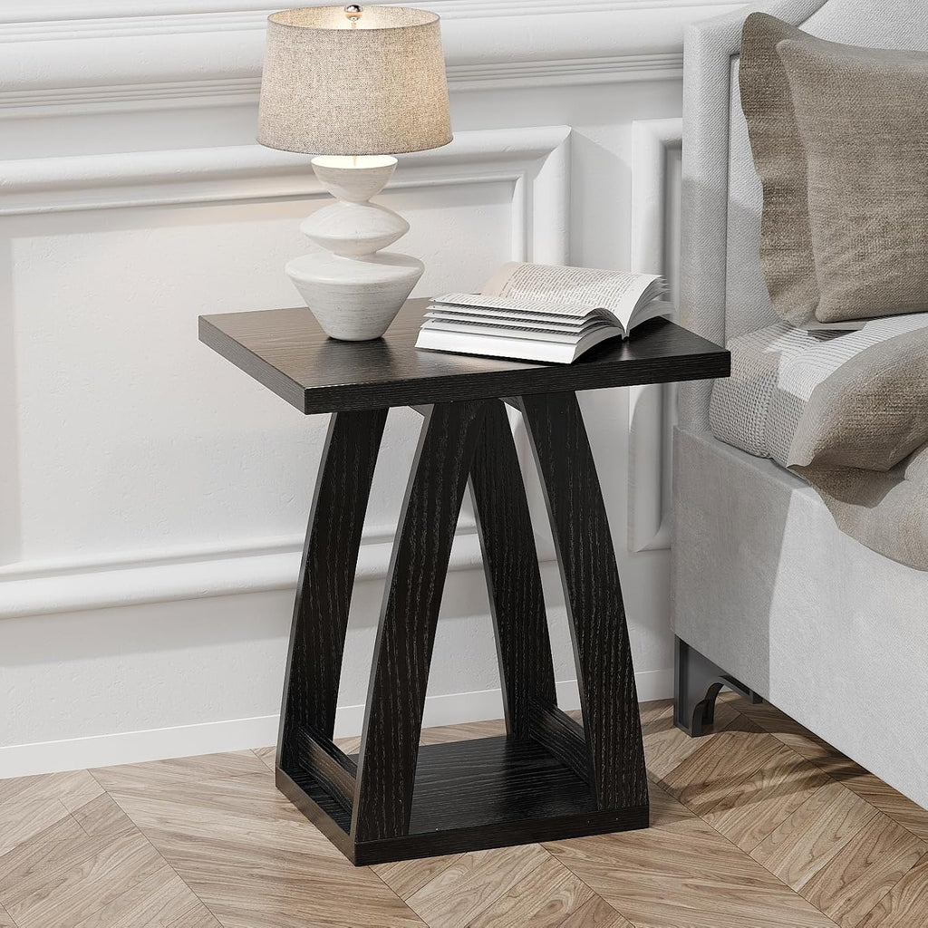 FROMJBEST End Tables Living Room, Side Table Beside Sofa, Nightstand for Bedroom, Couch Side Table with Shelf, Modern End Table for Living Room, Black End Table Set of 2