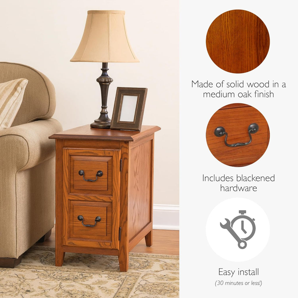 Leick Home Shaker End Table, Solid Wood, with Storage Door, for Living Rooms and Small Spaces, Medium Oak, 10030-MED