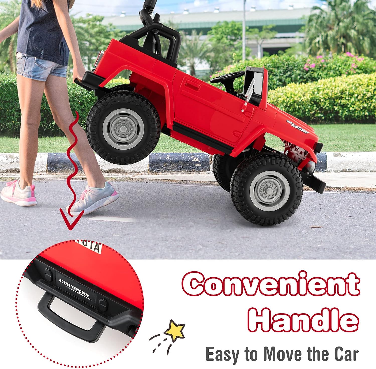 Costzon 2 Seater Ride on Car, 12V Licensed Toyota FJ40 Ride On Truck w/ 2.4G Remote Control, Spring Suspension, Storage Box, Colorful Lights, Music, USB Port & FM, Electric Car for Kids (Red)