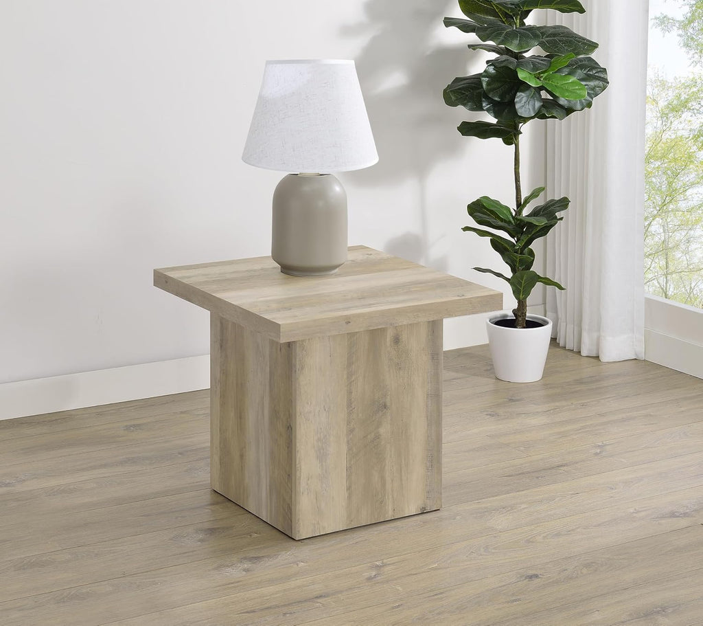 Coaster Home Furnishings - Devar - Wood - Square End Table with Thick Top, Plinth Base, Scratch Resistance and Blocky Frame - Living Room - 23.5-Inch - Distressed Pine - 710877