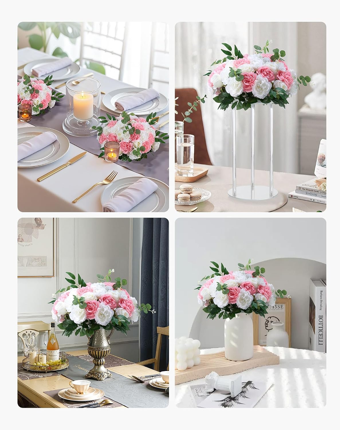 VEVOR Flower Ball Arrangement Bouquet 10 PCS, 17.7-Inch Diameter Artificial Flower Balls Wedding Table Centerpieces, Rose Arrangements for Wedding Centerpiece Home Decorations, Pink and White Roses