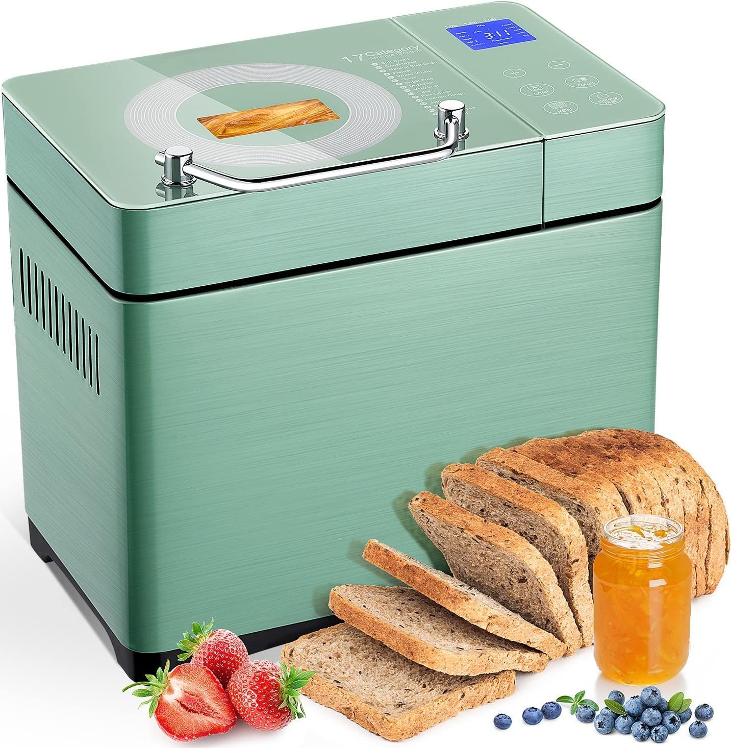 KBS 2.2LB Bread Maker, 710W Convection Bread Machine with Dual Heaters, Healthy Nonstick Ceramic Pan, Auto Nut Dispenser, 17-in-1 Bread Maker Machine for Gluten-Free, Touchscreen, 15H Delay Timer