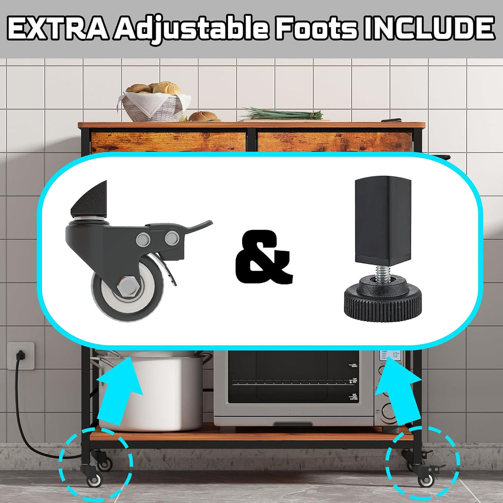 Kitchen Island with Storage,Rolling Kitchen Island Cart with Power Outlet,Industrial Kitchen Island on Wheels,Kitchen Cart for Home