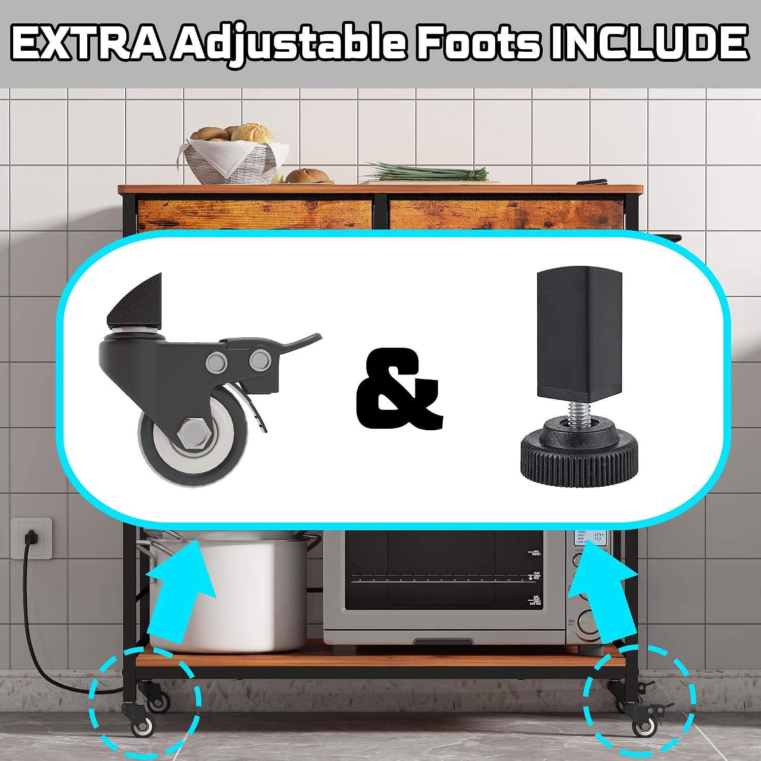Kitchen Island with Storage,Rolling Kitchen Island Cart with Power Outlet,Industrial Kitchen Island on Wheels,Kitchen Cart for Home