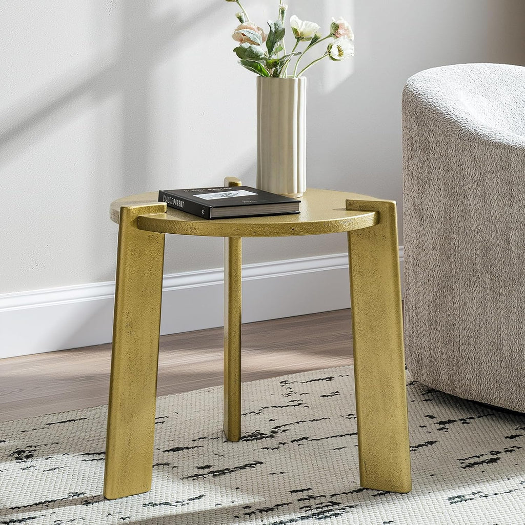 HULALA HOME Round End Table, Wood Fluted Side Table, Modern Accent Table for Living Room, Apartment, Office, Easy Assembly, Gold