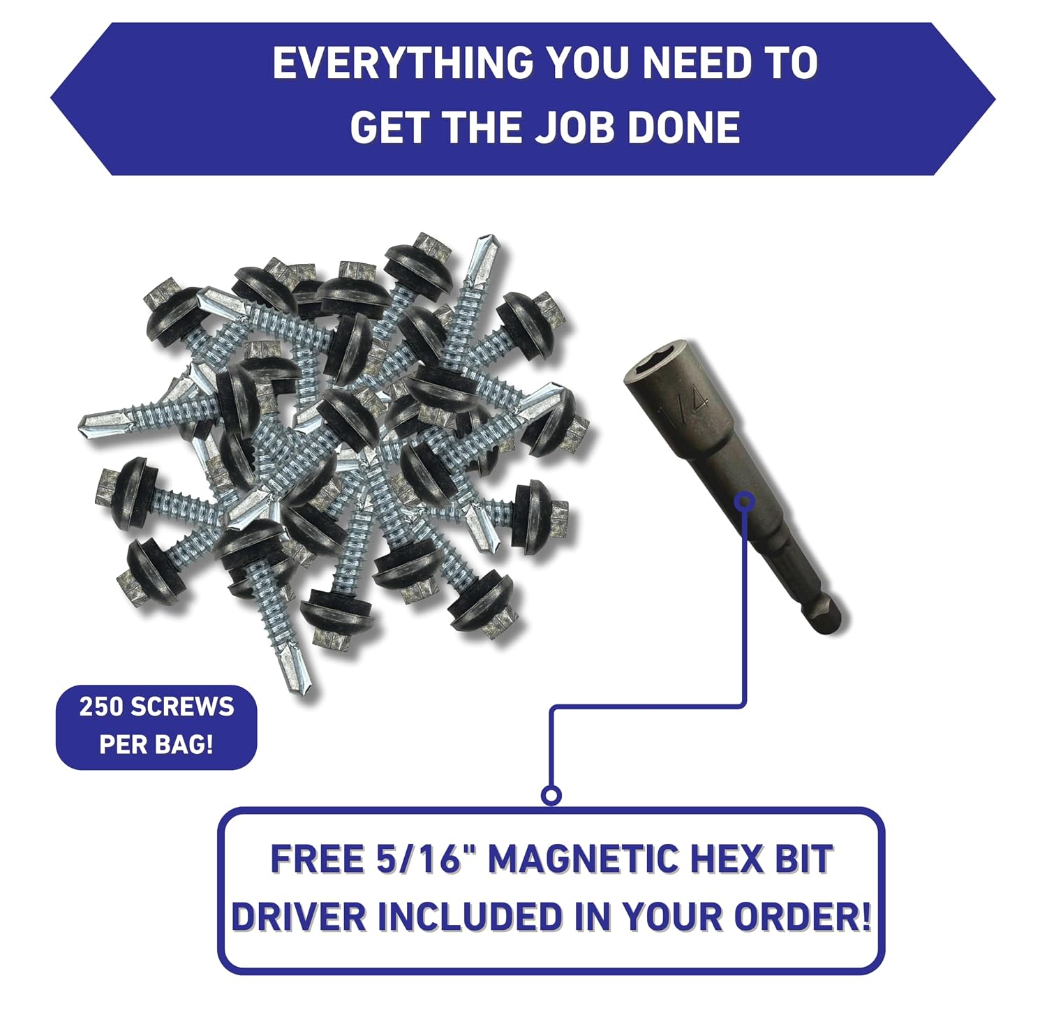 EAGLE 1 Long-Life Metal Roofing Screws: #14 x 1.25 Dome Cap Metal Building Screws (250-Count), Self-Drilling Tip, EPDM Washer, Multiple Colors/Includes 5/16' Magnetic Hex Bit Driver (Burgundy, 250)