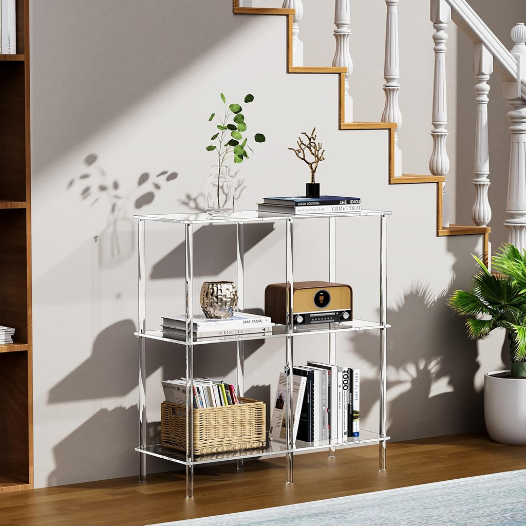 Acrylic Side Table Clear 3-Tier End Table for Living Room, Office, Hallway, Bedroom Small Bedside Table (8mm 31.7' high)