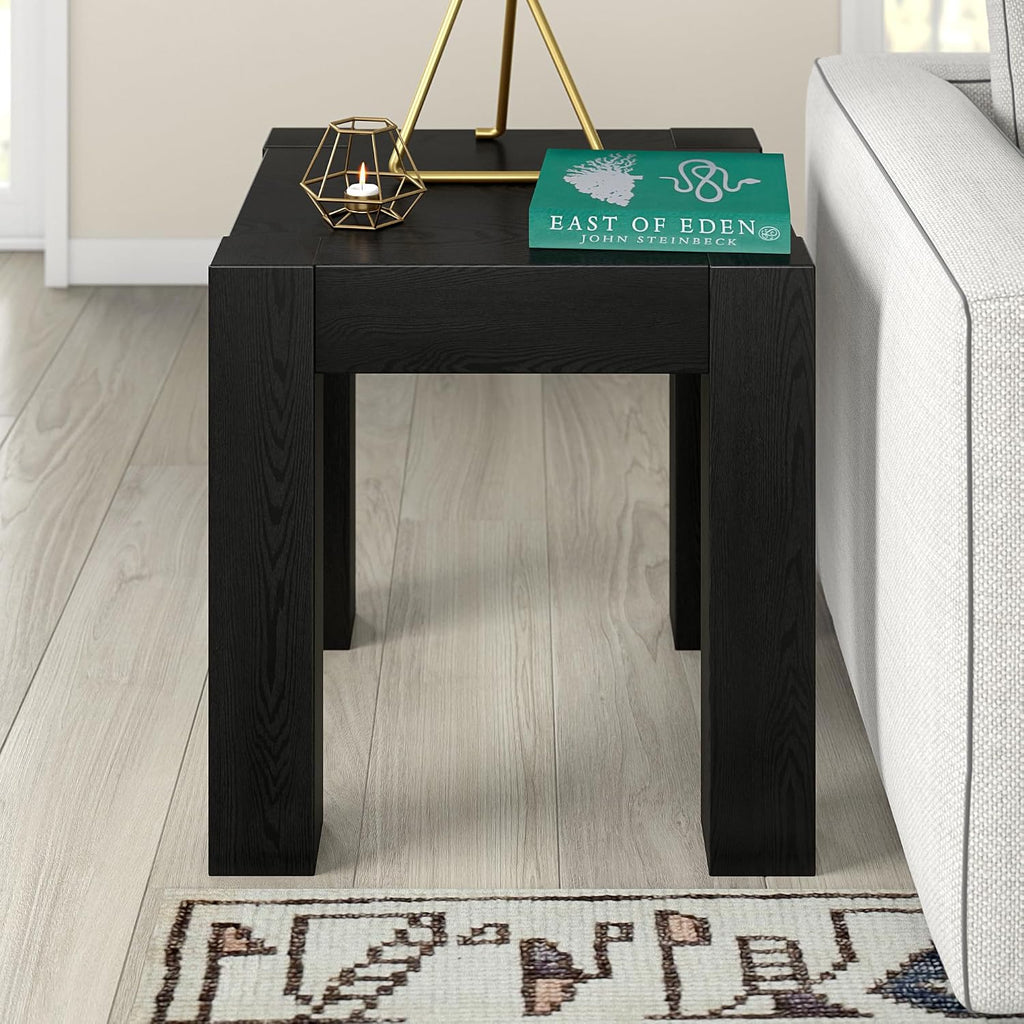 Henn&Hart 22' Modern Square Wooden End Table, Side Table, Nightstand for Living Room, Office, Family Room, or Bedroom, Natural Black