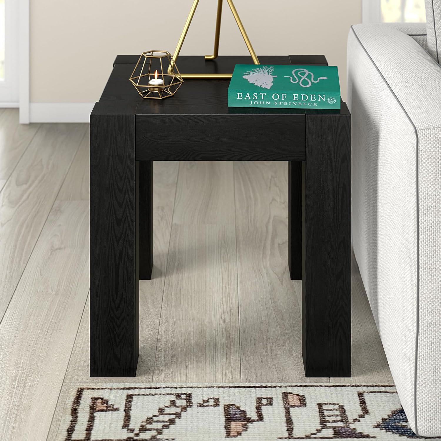 Henn&Hart 22' Modern Square Wooden End Table, Side Table, Nightstand for Living Room, Office, Family Room, or Bedroom, Natural Black