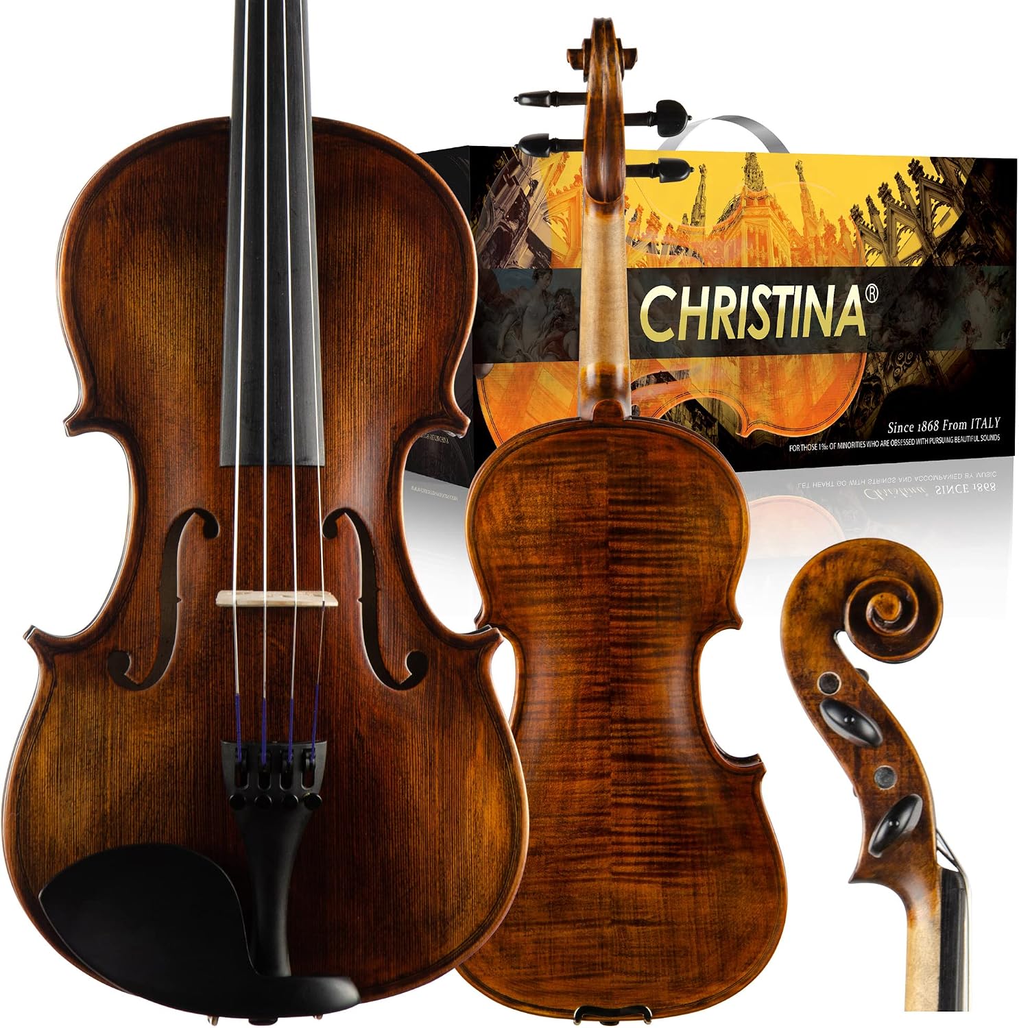 CHRISTINA Muse Full Size Violin Spruce Wood Fiddle Kit with Case,Bow, Additional String 1/8 Violin for Beginners Kid Adults