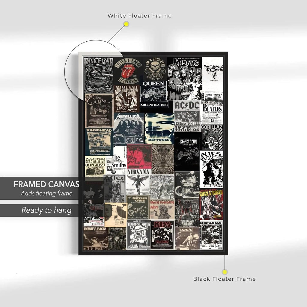 Canvastoria Classic Rock 'n' Roll Legends Wall Art Collage – Vintage Music Icons Canvas Poster Print | Retro Rock Band Decor