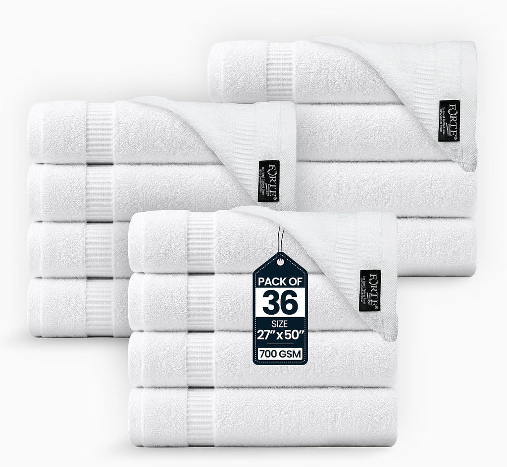 belem Forte Premium Bulk Bath Towels 27x50 | 700 GSM Luxury Hotel Towels | Pack of 36 | 100% Combed Cotton | Ultra Soft, Highly Absorbent White Towels for Hotel, Spa & Resorts | 14 lbs/Dozen