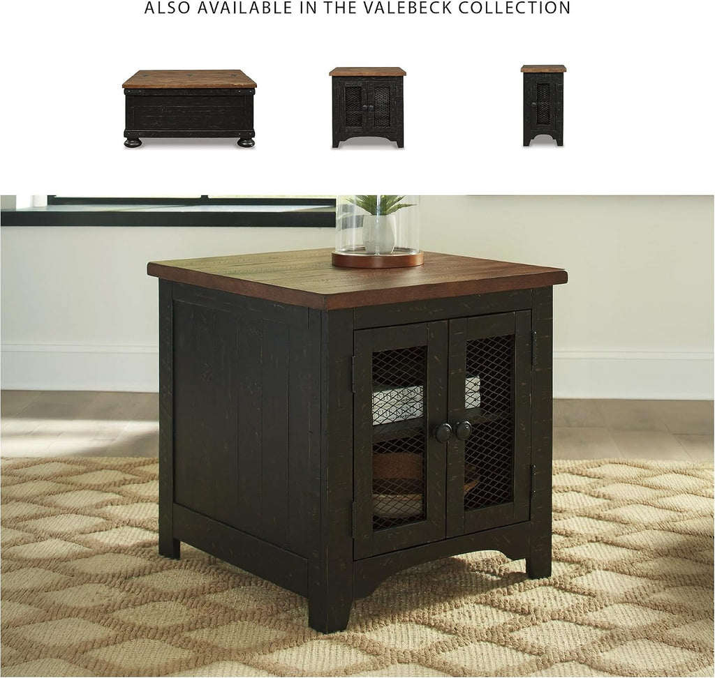Signature Design by Ashley Valebeck Farmhouse Rectangular End Table with Storage, Distressed Brown & Black Finish