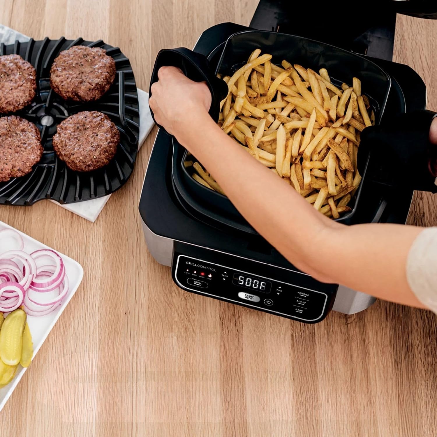 Foodii Indoor Grill & Air Fryer: Smokeless 4-in-1 Appliance for Grilling, Roasting, Baking, Air Frying- Dishwasher Safe Parts