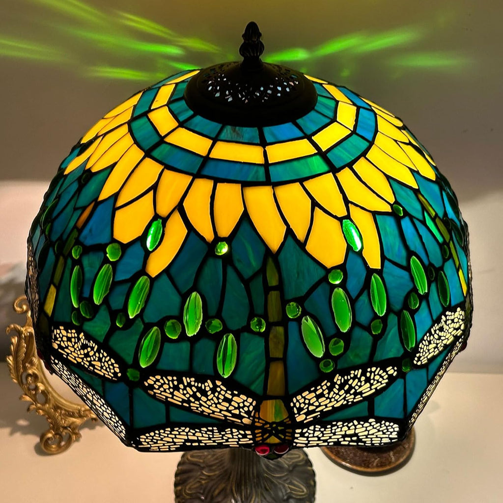 16-Inch Dragonfly Lampshade Replacement, Tiffany Style Stained Glass Lamp Shade Only for Table Lamps Pendant Lamps Floor Lights Ceiling Fixture,Green
