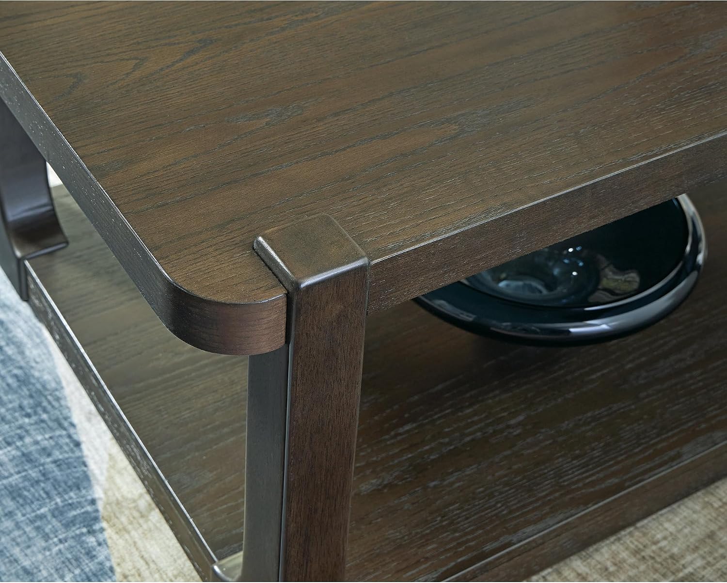 Signature Design by Ashley Breckington Contemporary Coffee Table with Lower Shelf and Casters, Dark Brown