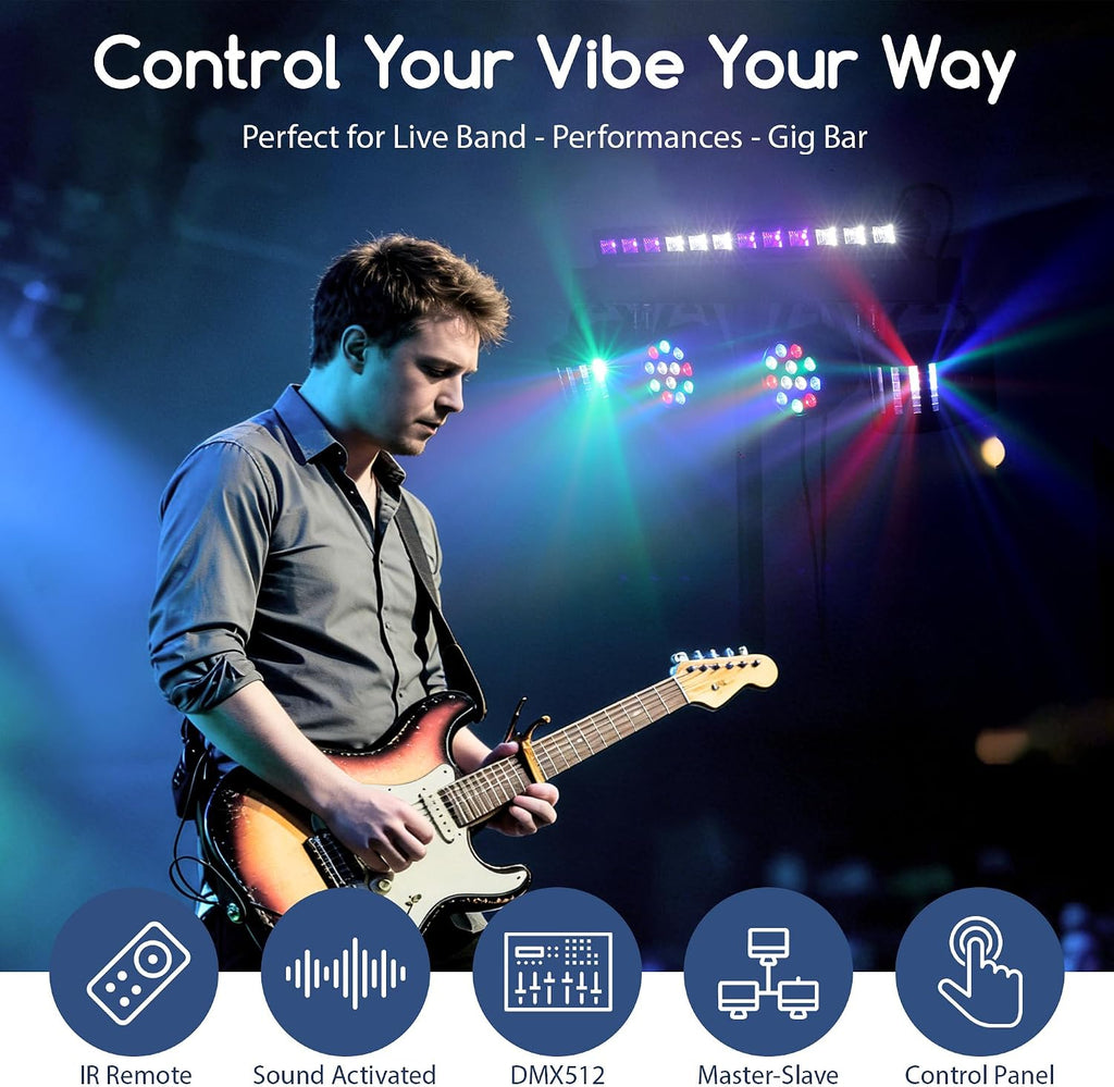 DJ Lights with Stand for Party | All-in-One LED Stage Lighting System for Weddings Club Gig Bar Band Disco Booth Live Show Events | Sound Activated & DMX512 | Portable 7FT Tripod