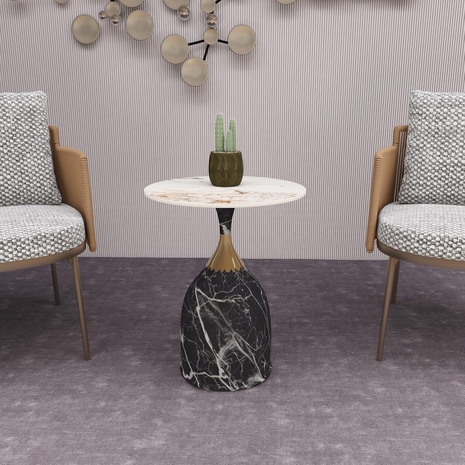 LeisureMod Side Table Round Sintered Stone Top with Modern Stainless Steel Pedestal Base, Chic Accent End Table for Home, Living Room Sofa, Oslo Series in Grey