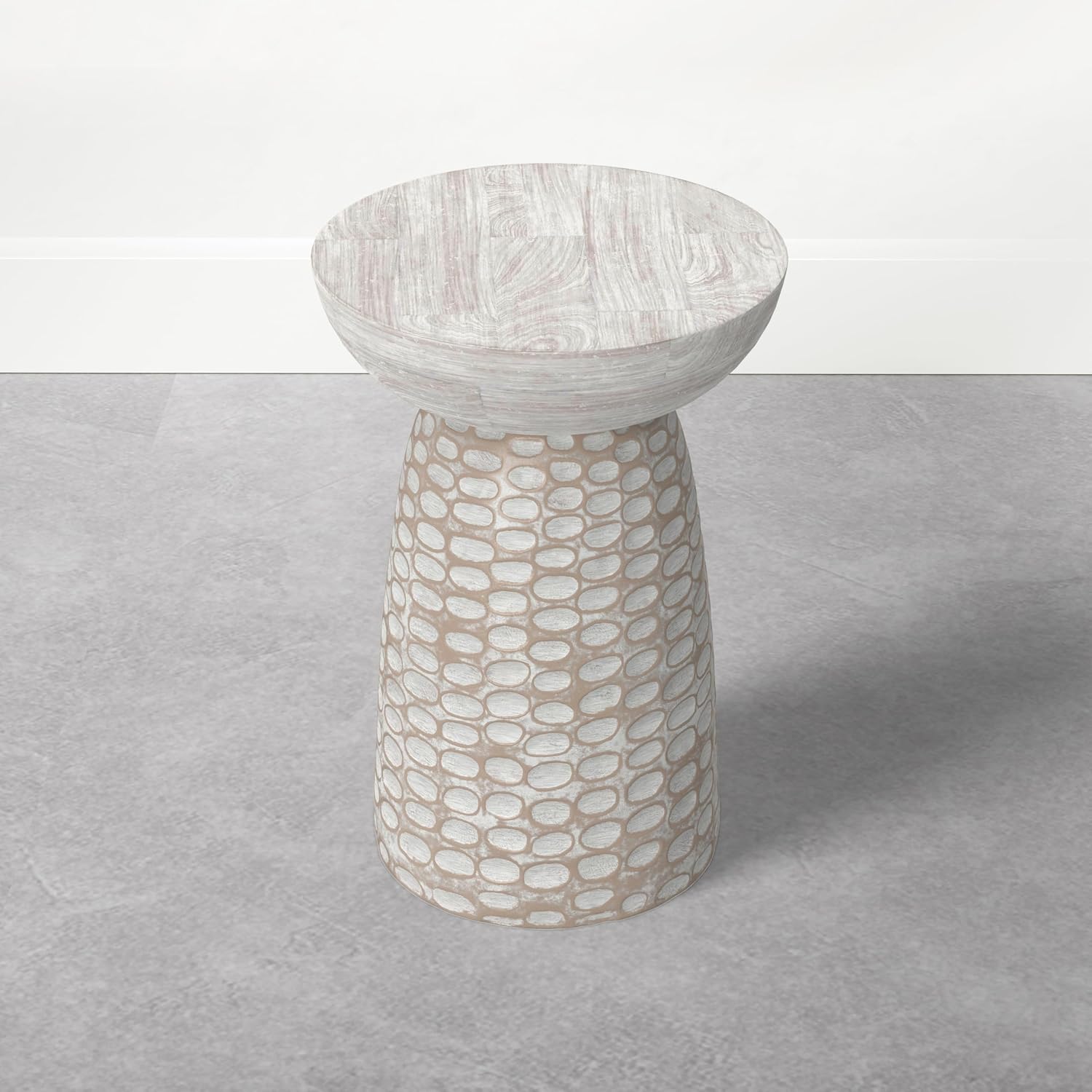 SIMPLIHOME Boyd End Table - 13 inch Wide Solid Mango Wood Round Accent Table in Distressed White, Handcrafted Contemporary Nightstand or Lamp Stand for Living Room, Bedroom, or Office, Assembled