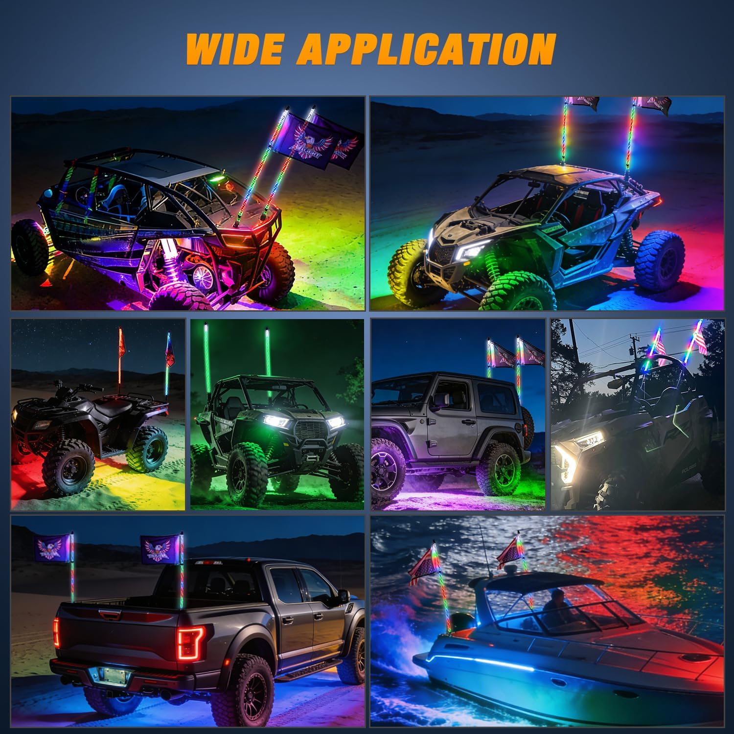 Nilight 2PCS 3FT RGB LED Whip Light with Spring Base and 4 PCS Rock Lights Combo, Remote App Control w/DIY Chasing Patterns Turn Signal Brake Reverse Antenna Lighted Whips for ATV UTV Polaris RZR Jeep