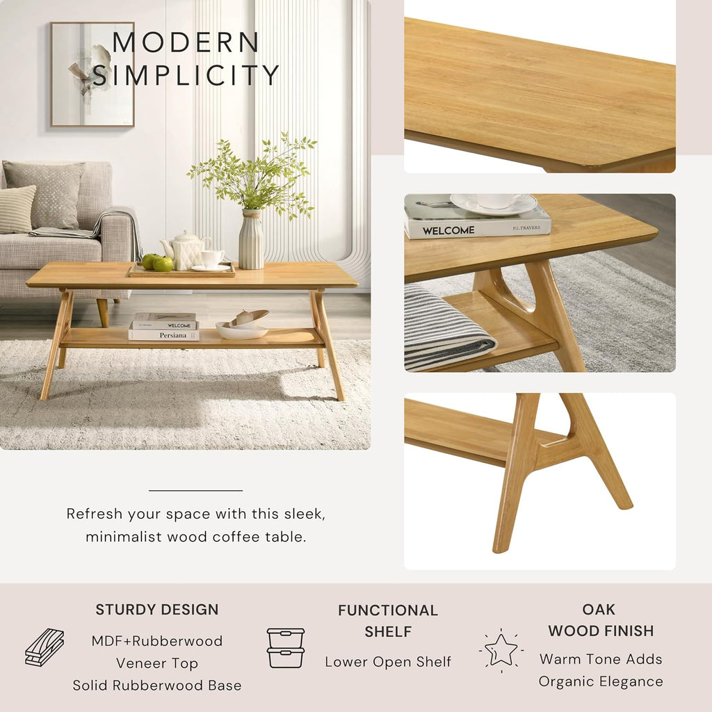 Roundhill Furniture Arona 3-Piece Coffee Table Set, Coffee Table and Two End Tables, Natural Oak Finish