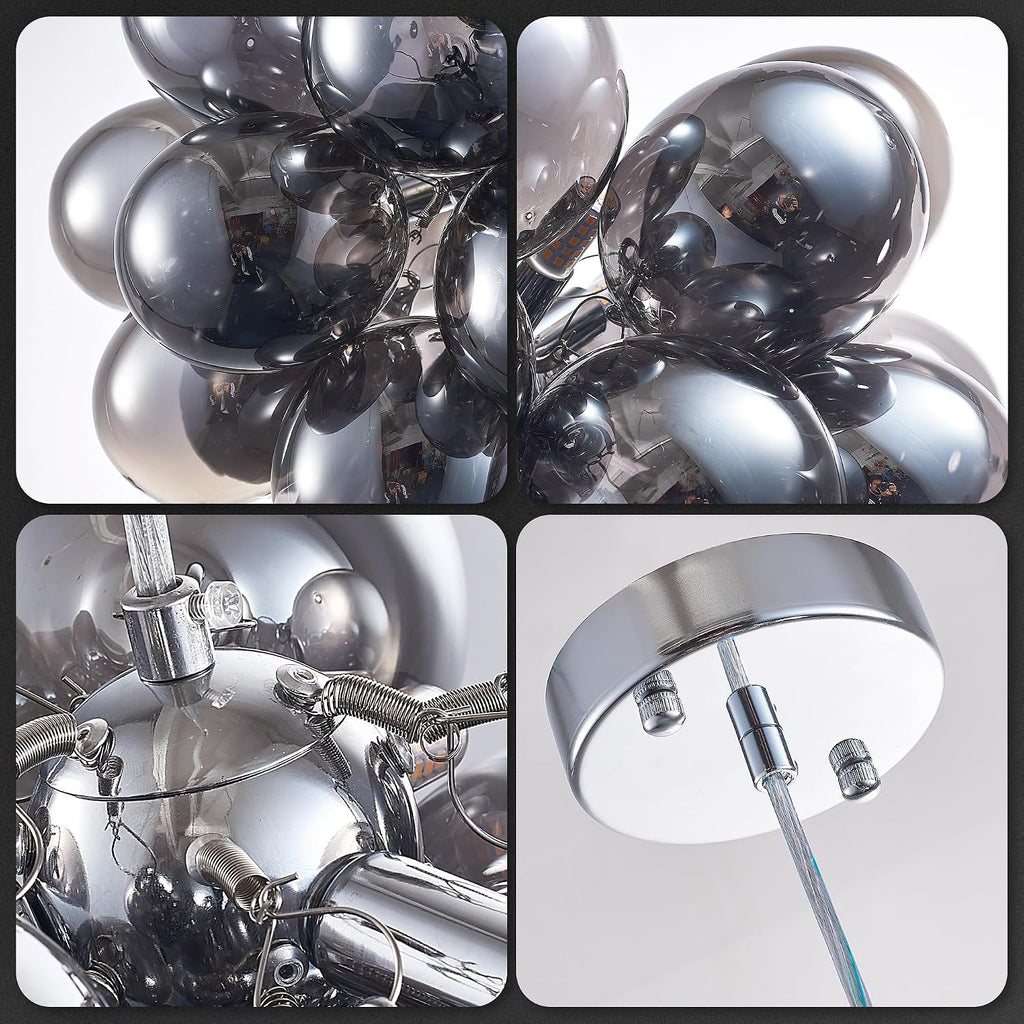 Semi Flush Mount Bubble Chandelier,Close to Ceiling Light Fixtures,16' Modern Bubble Balloon Glass Chandelier with Colorful Globe Glass Shades Pendant Light (Grey Chandelier, 20 inch)
