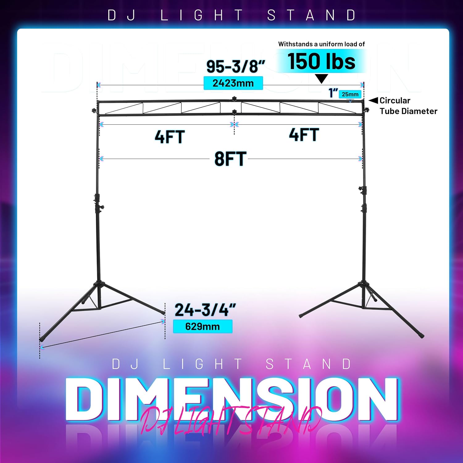 HECASA Lighting Truss Stand System,8Ft Stage Portable DJ Booth Trussing | Stand,Adjustable bracket height,Up to 150Lbs Capacity,Kit for Lighting Stage Platform,Auditoriums,Concert Halls,Clubs and
