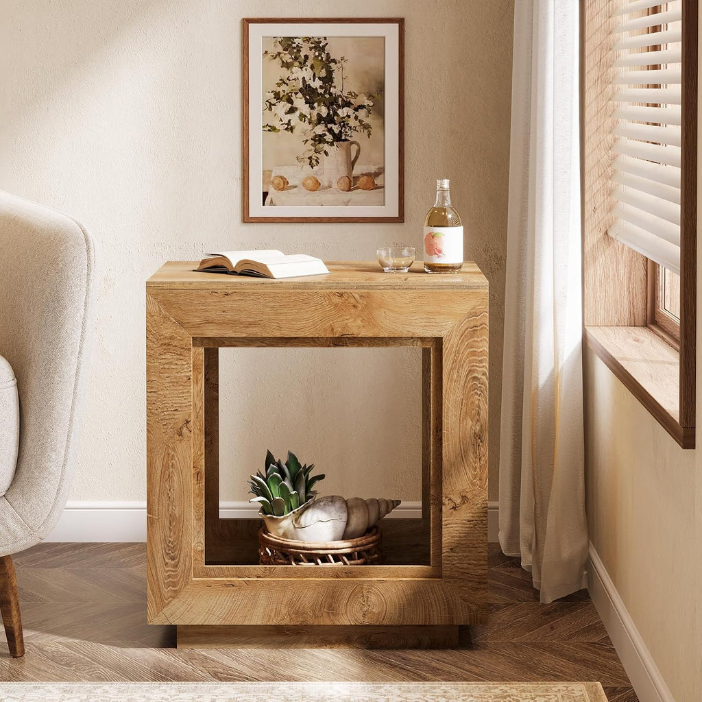 Tribesigns Rustic Brown End Table, 24' Side Table with Storage Shelf, Farmhouse Style Nightstand Bedside Table for Small Spaces, Bedroom, Living Room, Entryway, Easy Assembly (2, Natural)