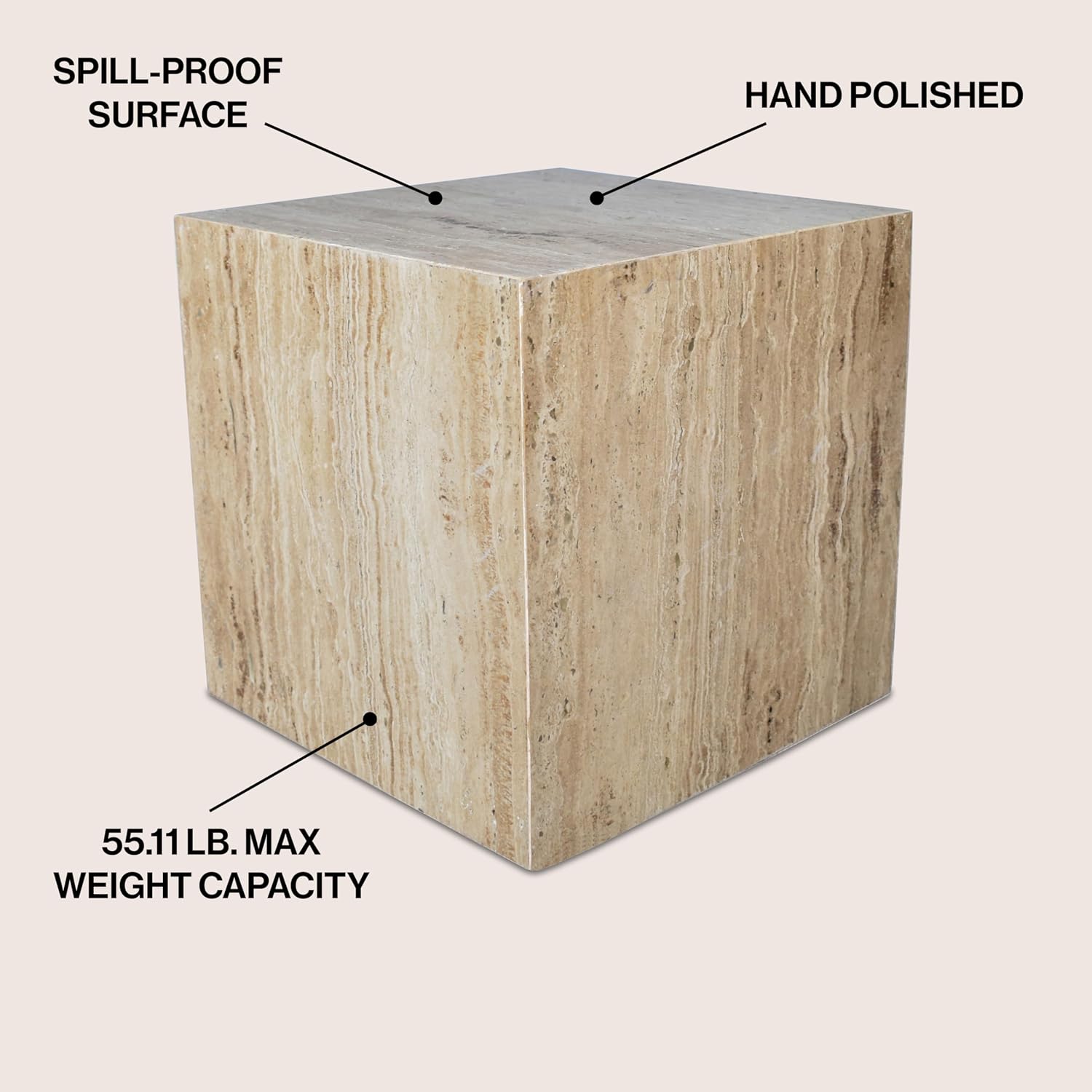 JONATHAN Y MTB1101D Felix 15' Contemporary Natural Marble Handmade Cube End Table, Side Table for Living Room, Bedroom, Bathroom, Travertine
