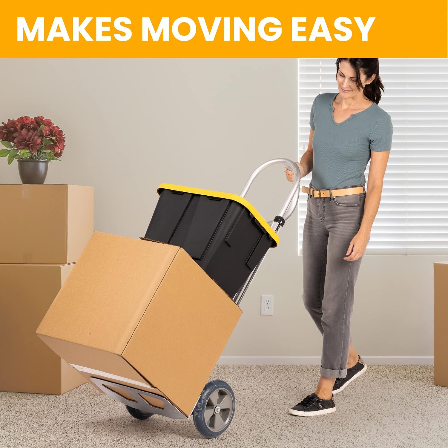 Heavy Duty Hand Truck with Vertical Loop Handle - Aluminum Dolly Cart for Moving - 500 Pound Capacity - 10' Rubber Wheels - 52.25' H x 17.5' W with 17.75' x 9.5' Diecast Nose Plate