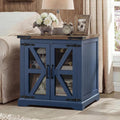 Farmhouse End Table, 24' Large End Tables with Storage, Rustic Square Sofa Beside Table with Glass Barn Door, Wood Side Table Square Nightstand for Living Room, Bedroom, Office (Misty Blue)