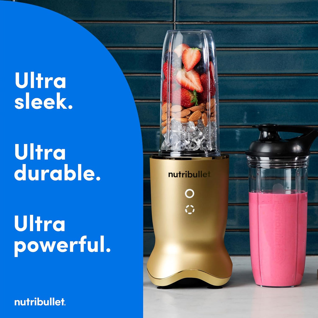 nutribullet® Ultra Personal Blender, 1200W, for Smoothies Shakes & Protein - Quietest Single-Serve Blender with Titanium Coated Blades, 3 BPA-Free Cups (32oz + 24oz), To-Go Lids, Dishwasher Safe