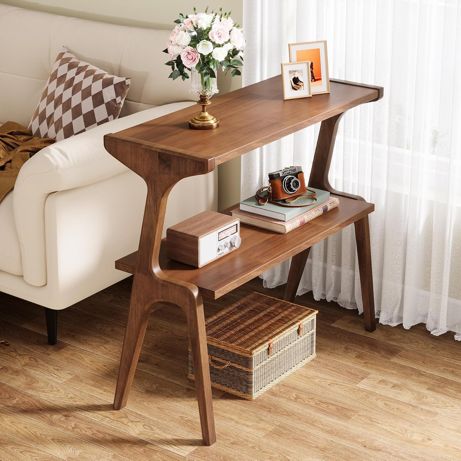 Tribesigns Set of 2 Wood End Table, Rustic Couch Side Table, Farmhouse Narrow Bedside Table for Bedroom, Living Room, Small Spaces, Easy Assembly, Rustic Brown
