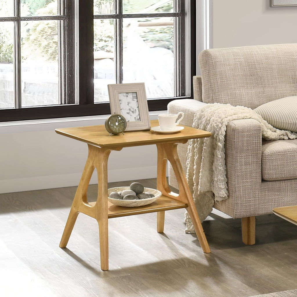 Roundhill Furniture Arona 3-Piece Coffee Table Set, Coffee Table and Two End Tables, Natural Oak Finish