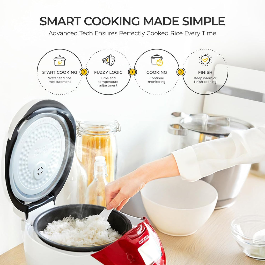CUCKOO Micom Rice Cooker 6 Cup Uncooked / 12 Cup Cooked, Fuzzy Logic Rice Maker with Delay Timer & Keep Warm Setting, Versatile Food Steamer for Cooking, Non-Stick Inner Pot, Red (CR-0655F)